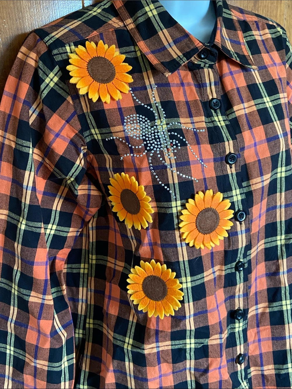 Vtg Krazy Kat Halloween Tartan Plaid Button up  Sz Small Spider Studs